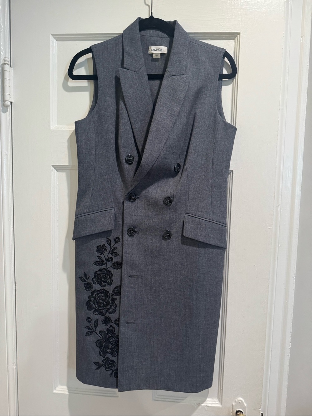 Calvin Klein Women's Sleeveless Double-Breasted Grey Blazer Dress